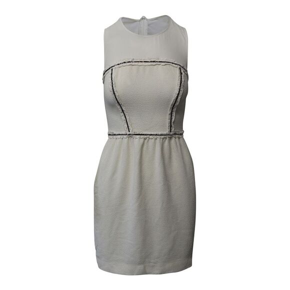 Sandro Paris Mesh Paneled Sheath Dress in Cream Polyester
